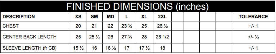 Eagle Dry Goods Size Chart